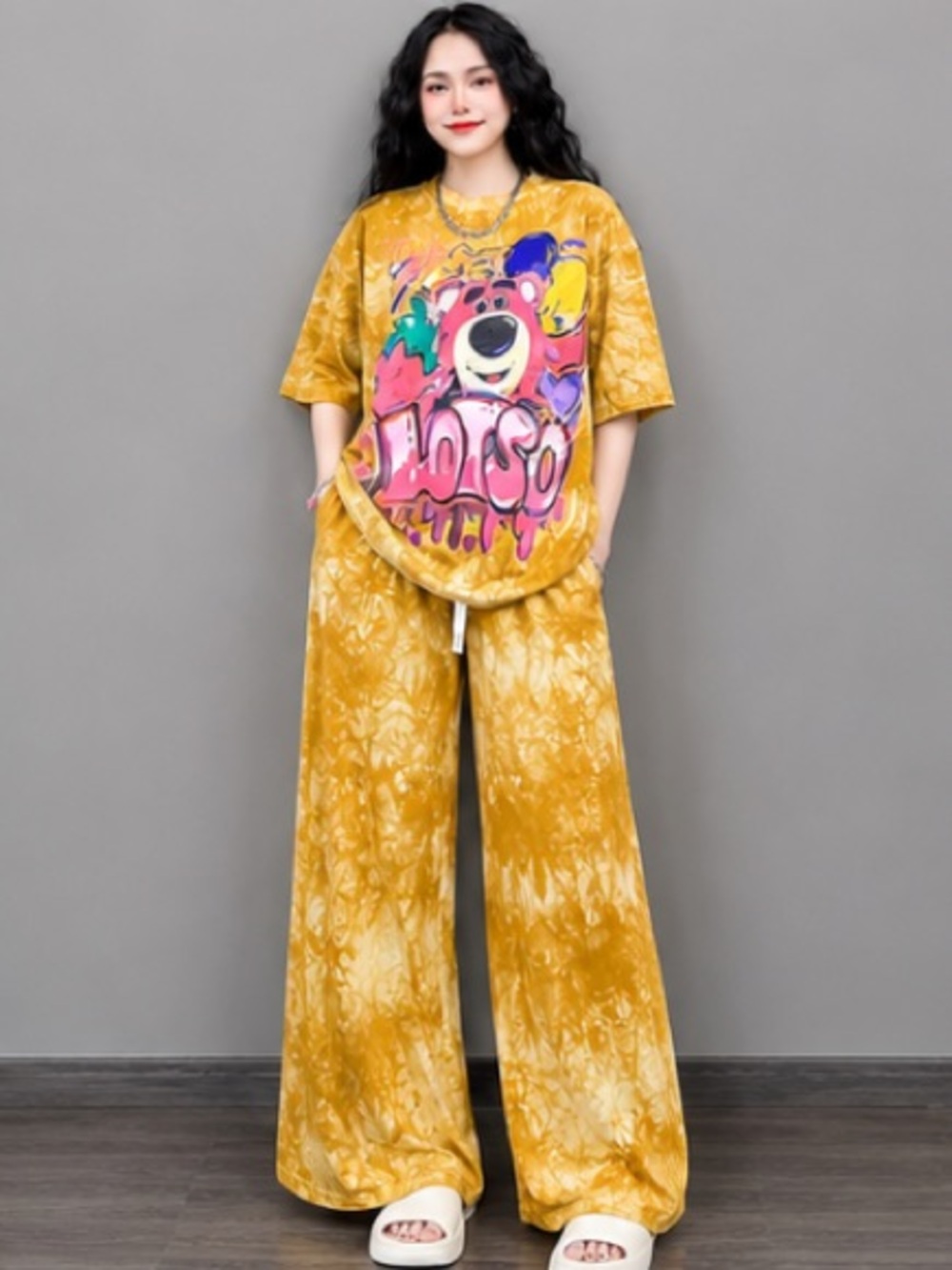 Pijama Women's Mustard Tie-Dye Wide Leg Pants by